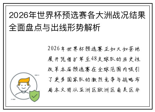 2026年世界杯预选赛各大洲战况结果全面盘点与出线形势解析